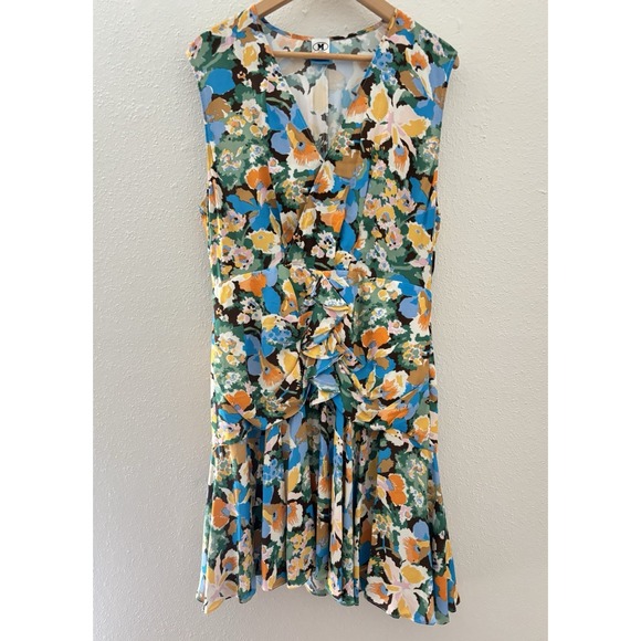 Missoni Abitto V-Neck Ruched Mini Dress Floral Sleeveless 46/12 Ruffle $520 NWOT - Picture 3 of 11
